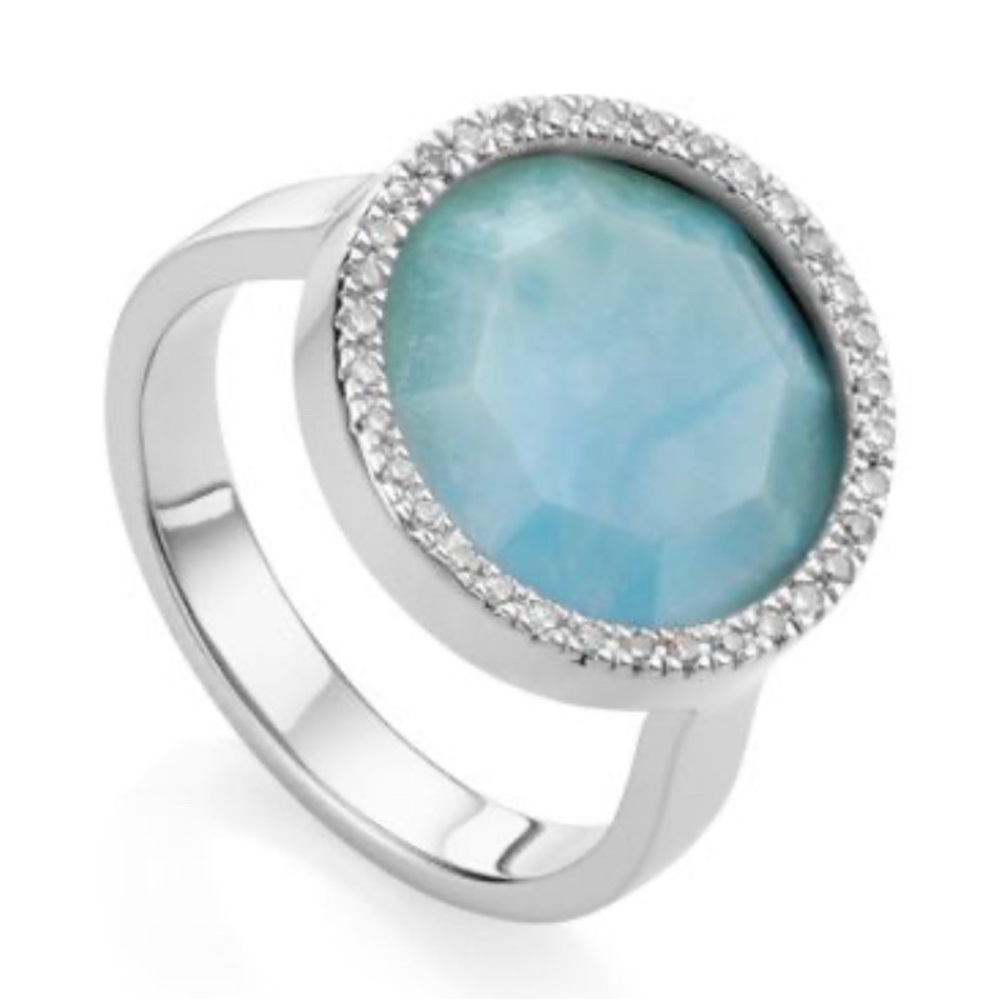 Larimar & Diamond Circle Ring